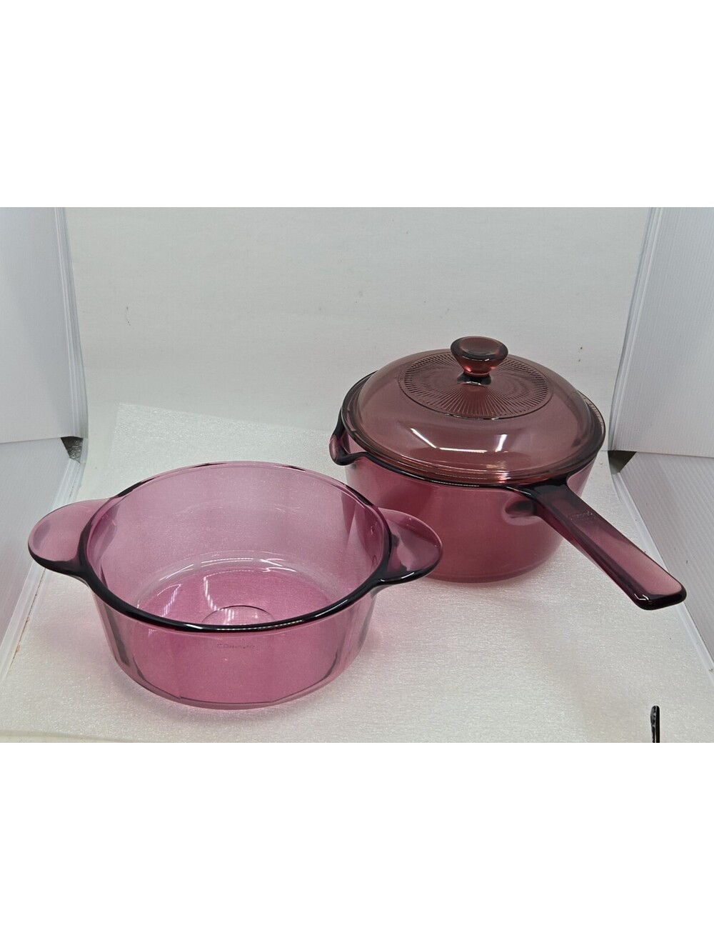 Corning Visions Cranberry Glass 3 pc Set - 1L Saucepan 1 Qt Casserole V1C Lid
